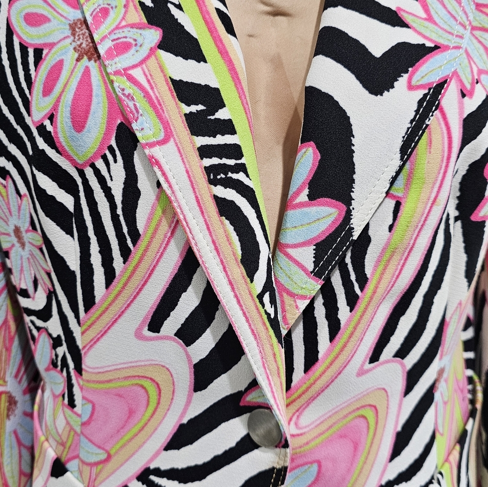 ALBERTO MAKALI White Floral Zebra Print Blazer Jacket 10 - Picture 3 of 10